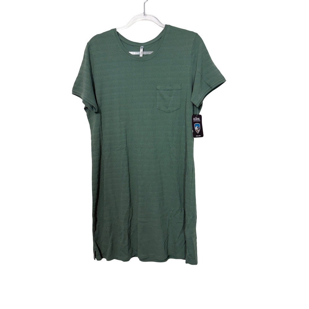 Kuhl Willa T Shirt Dress Women Large Evergreen Green Short Sleeve Pocket 4304